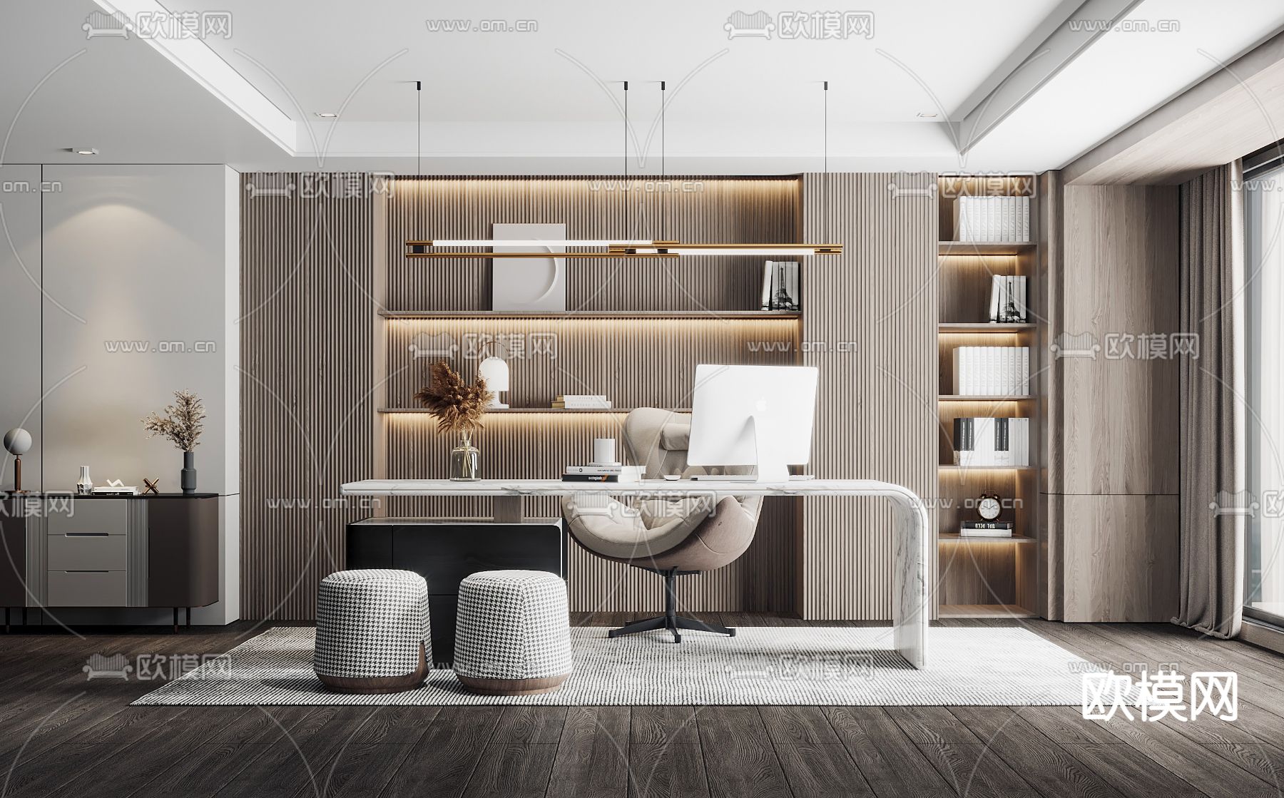 现代书房3d模型下载