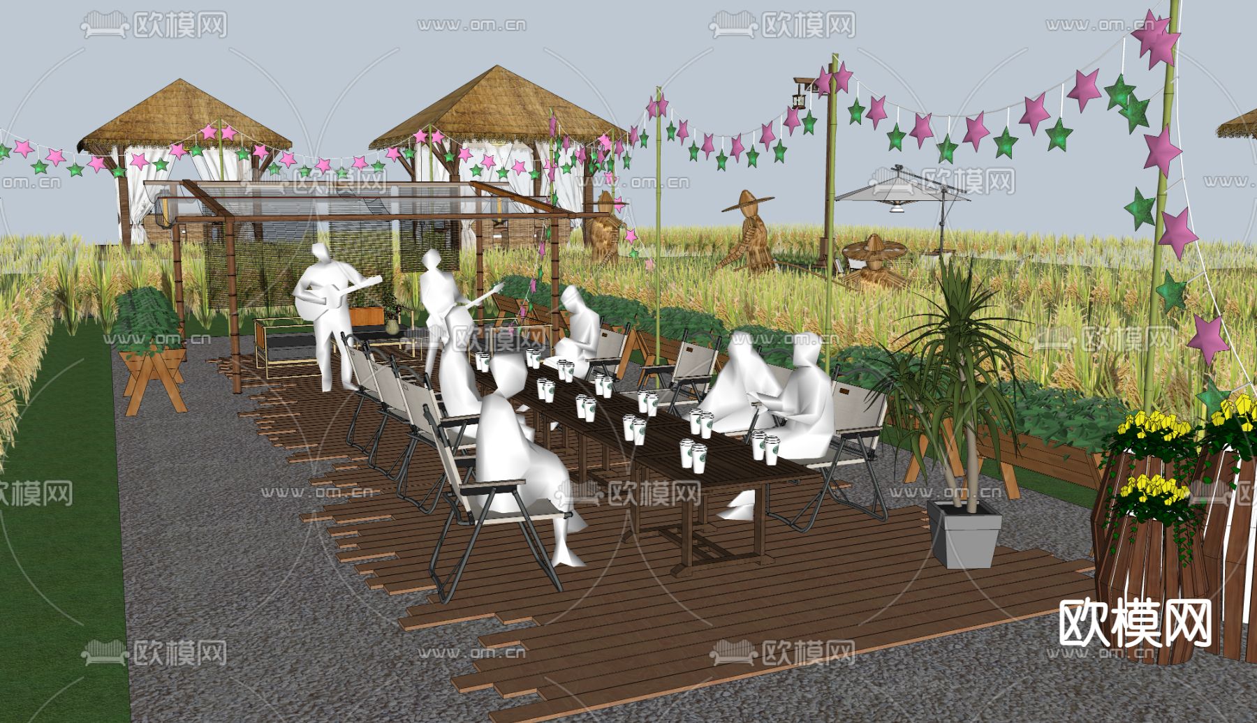 现代水稻乡村公园su模型下载（渲染图3）