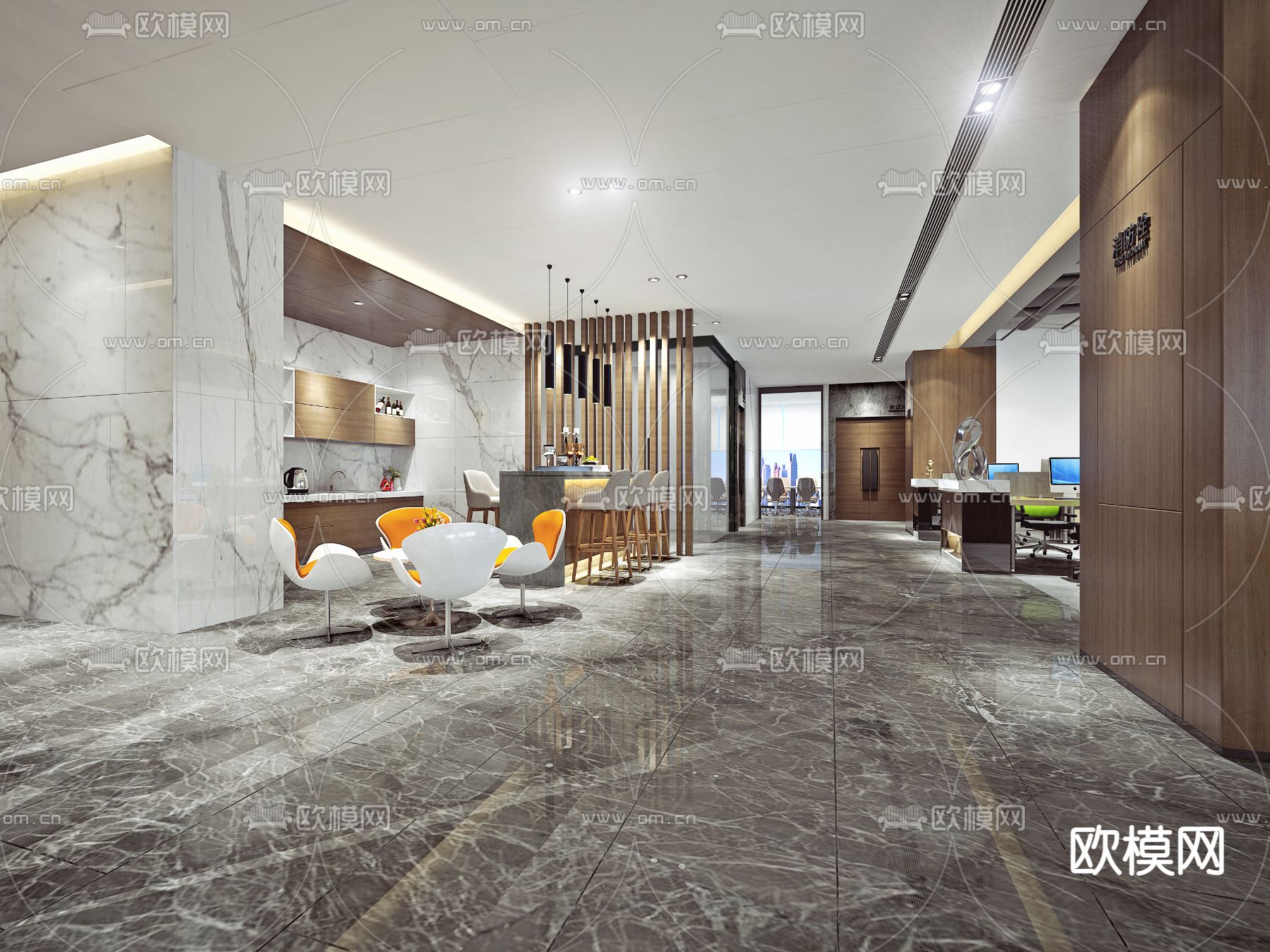 现代接待处办公区免费3d模型下载