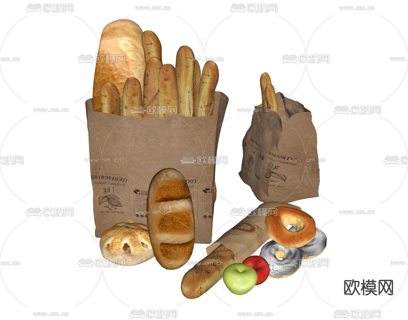 现代面包食物su模型下载（渲染图2）