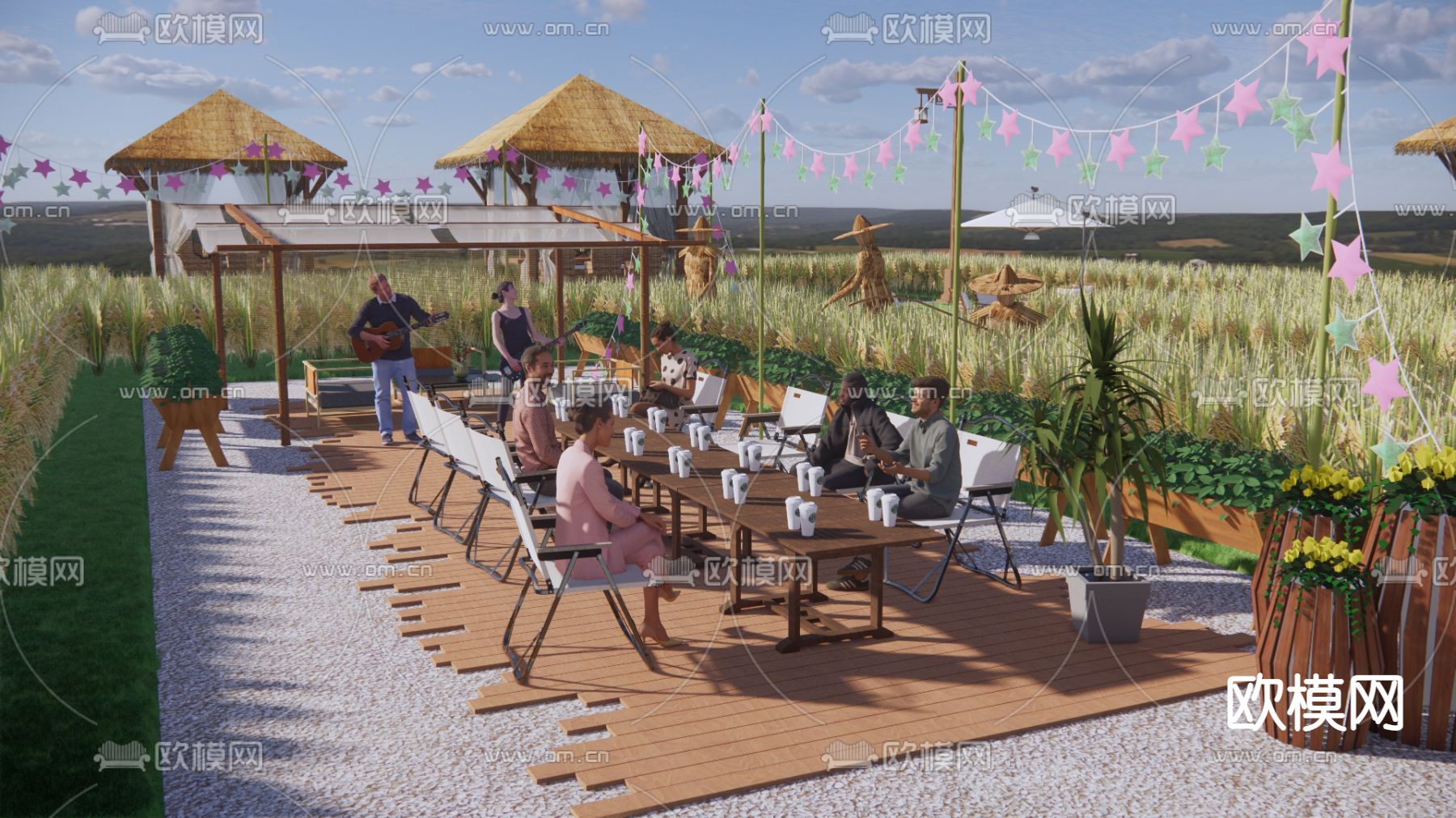 现代水稻乡村公园su模型下载（渲染图2）