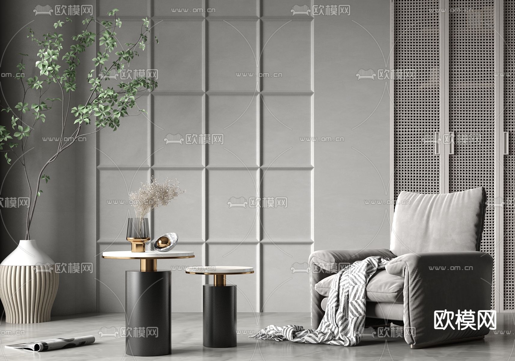 现代轻奢单人沙发su模型下载（渲染图1）