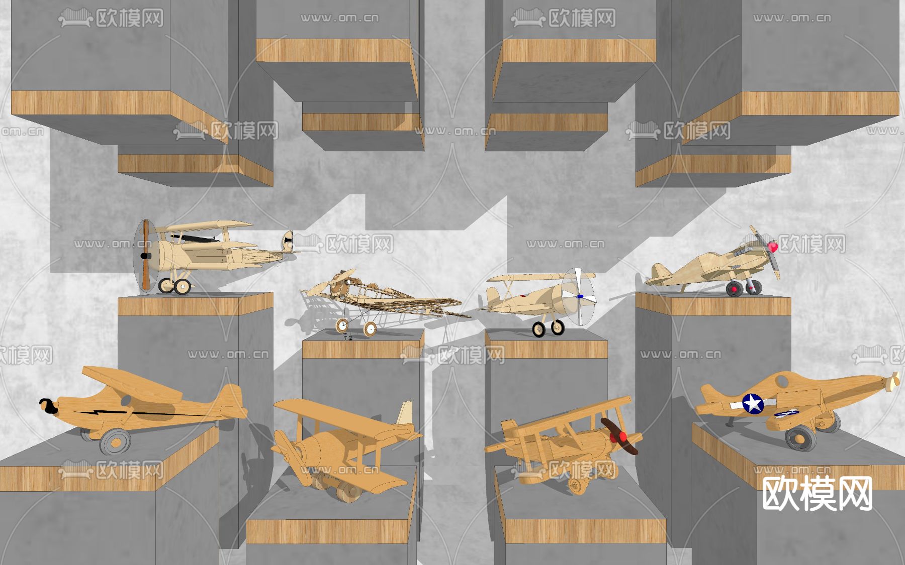 现代飞机积木玩具su模型下载（渲染图2）