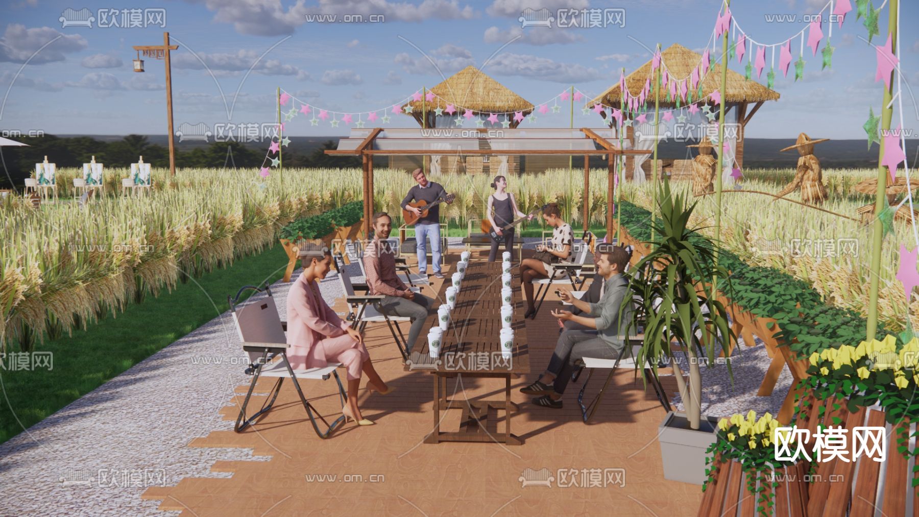 现代水稻乡村公园su模型下载（渲染图1）