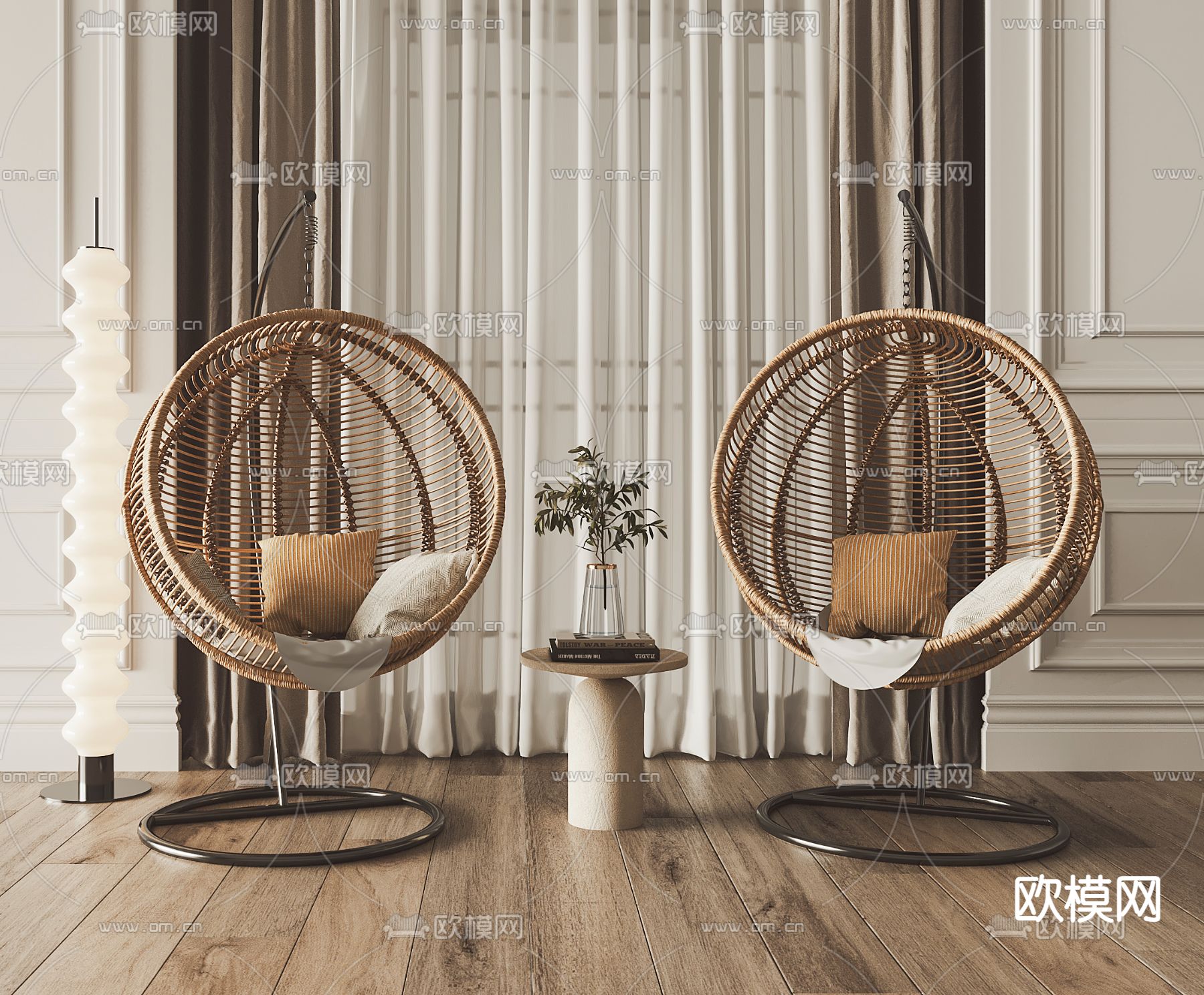 现代藤编圆形吊椅3d模型下载
