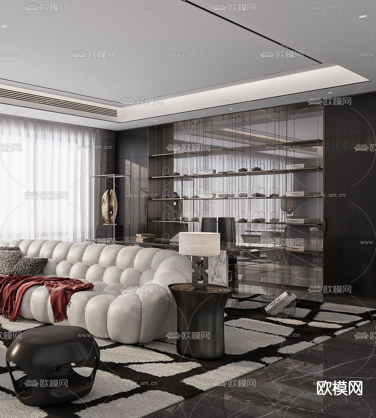 高级灰客厅 Roche Bobois组合沙发3d模型下载（渲染图3）