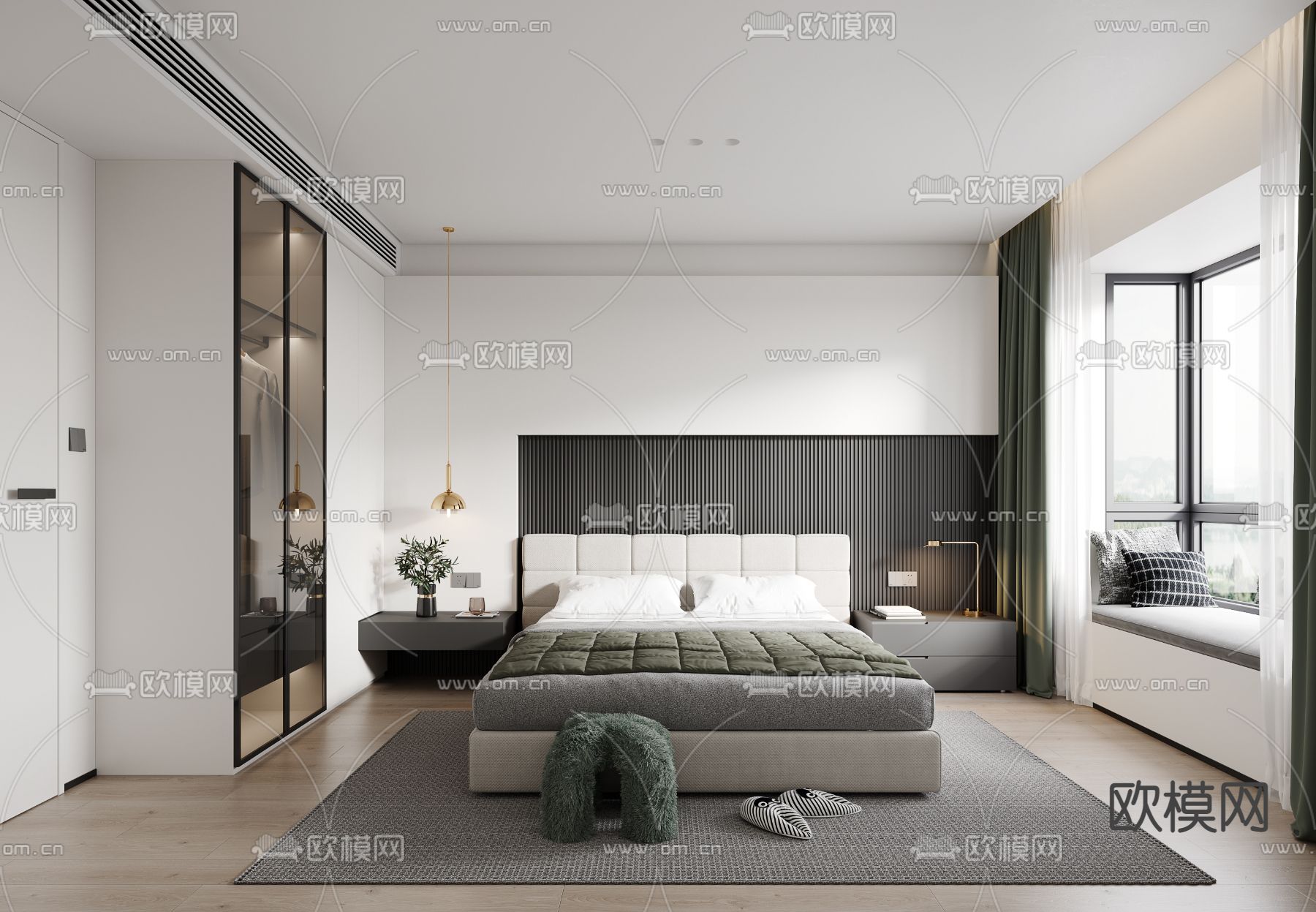 现代卧室主人房3d模型下载（渲染图1）