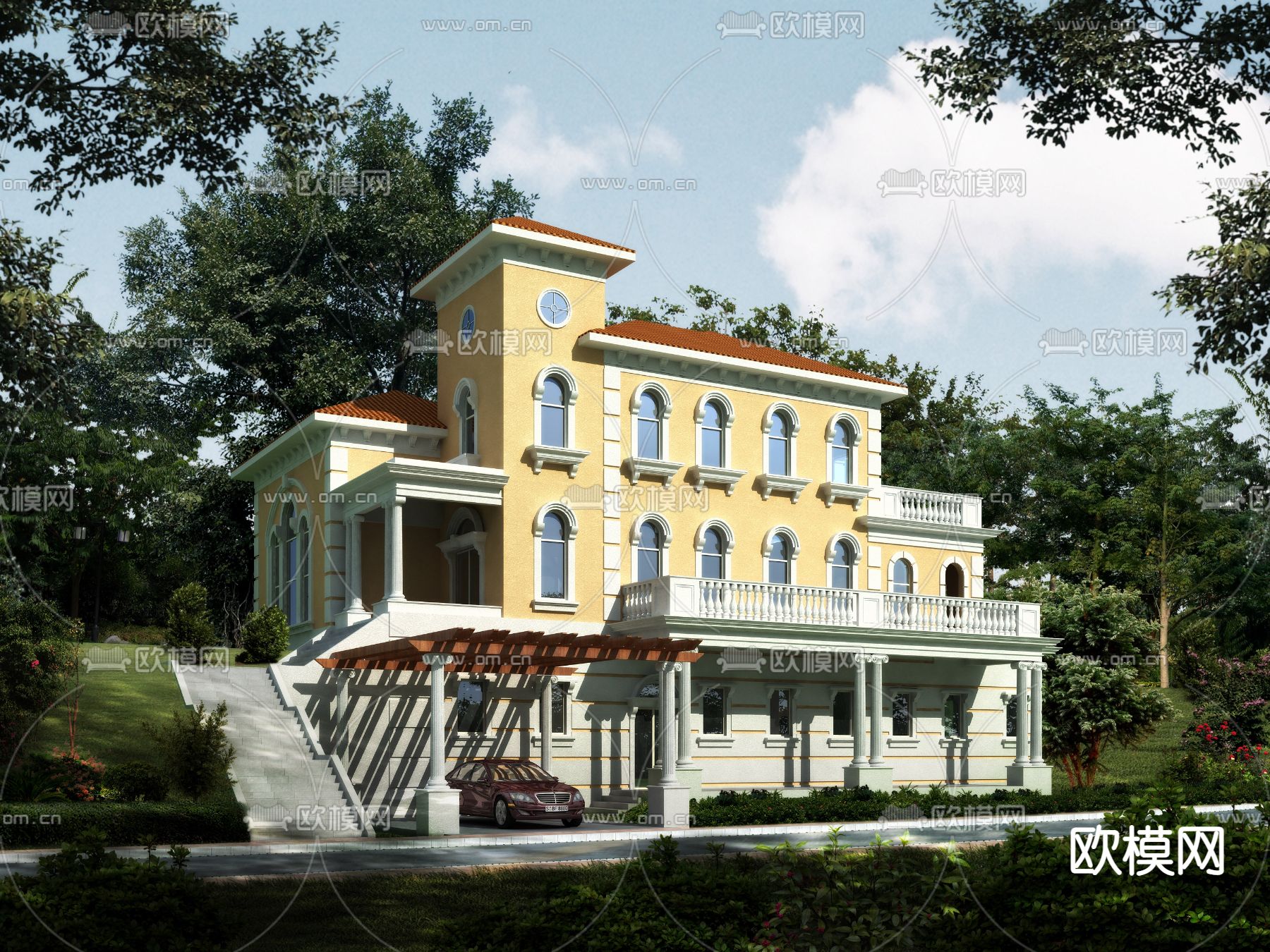 欧式独栋别墅外观3d模型下载