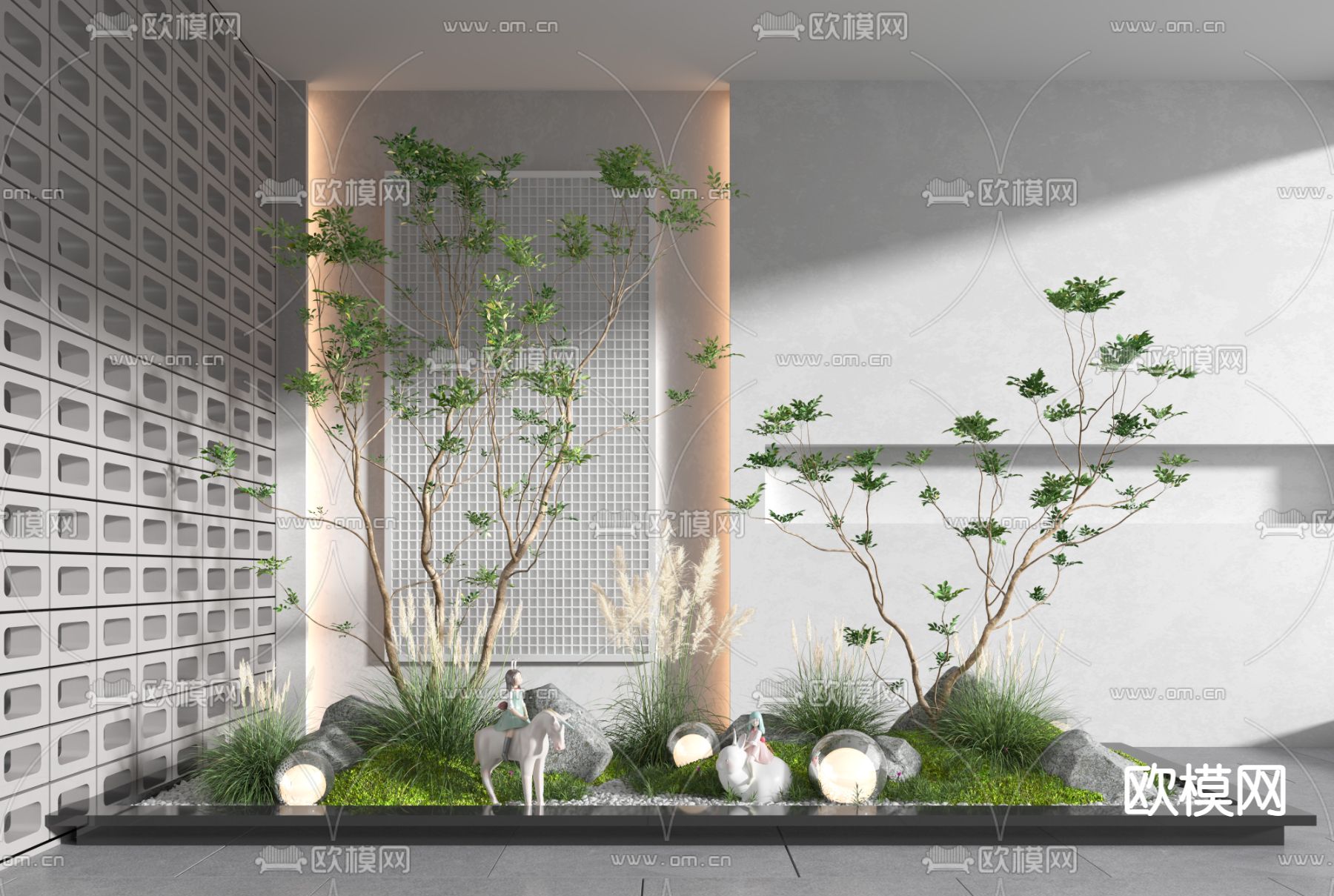 现代绿植景观小品3d模型下载