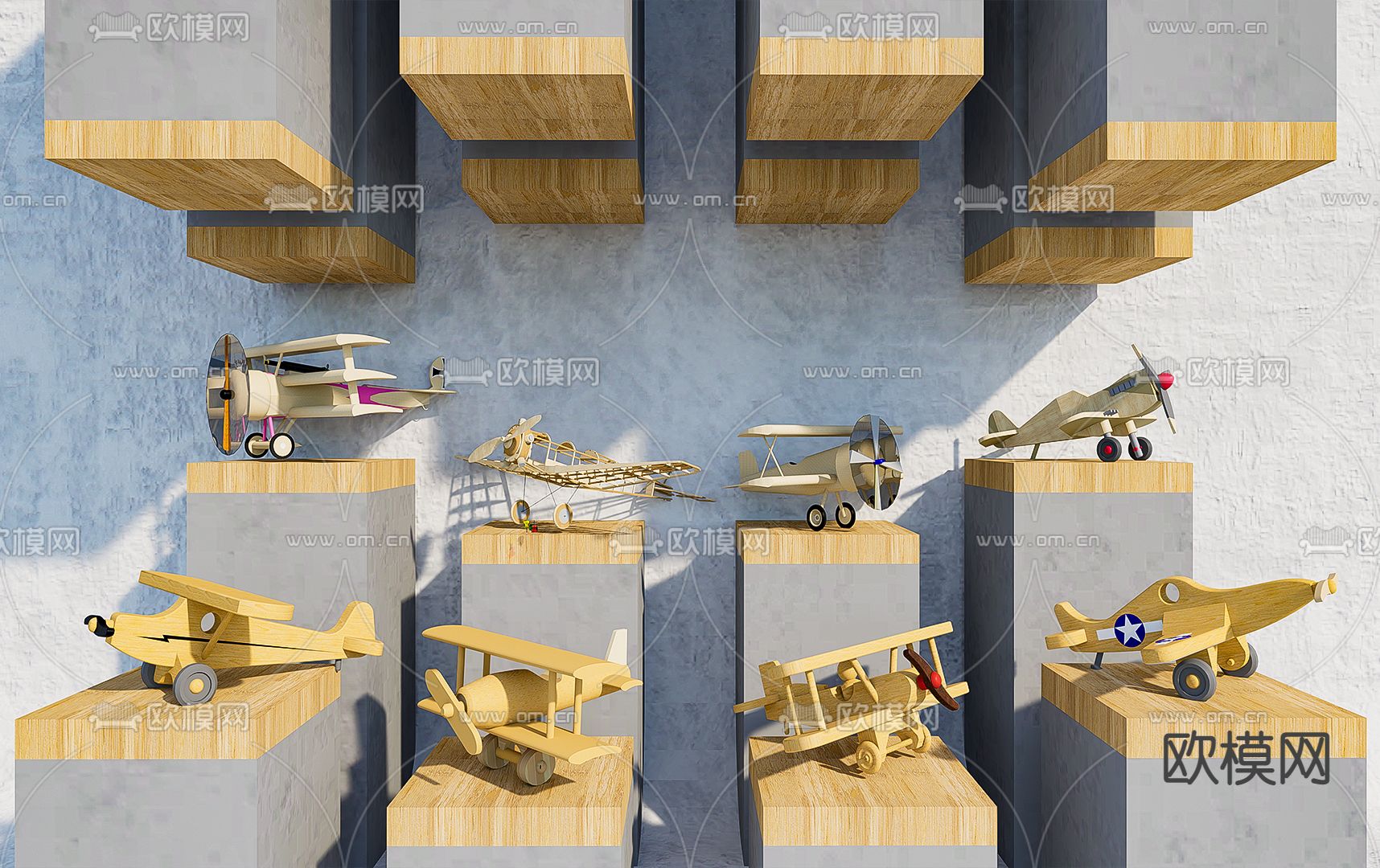 现代飞机积木玩具su模型下载（渲染图1）