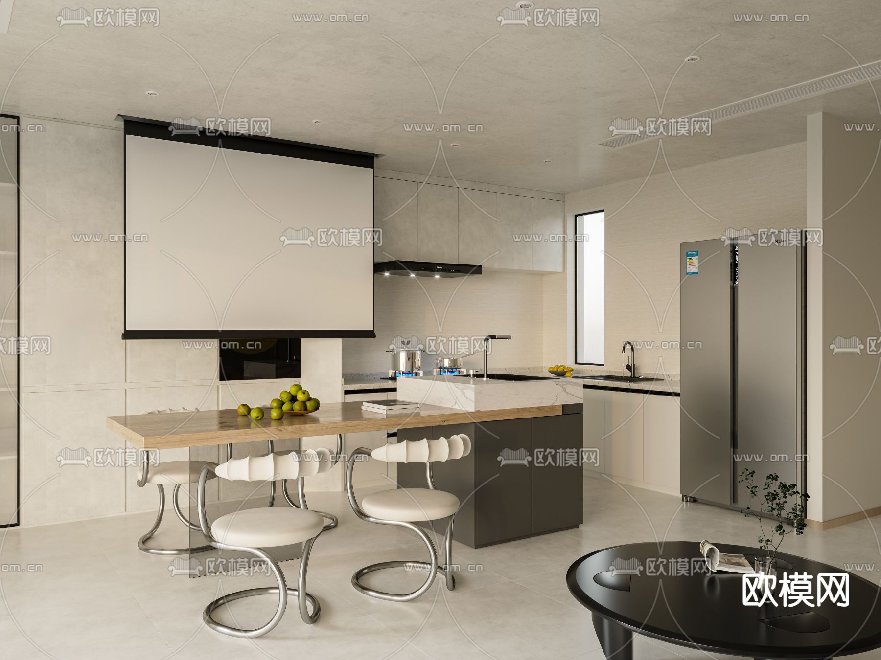 现代单身公寓客餐厅3d模型下载（渲染图2）