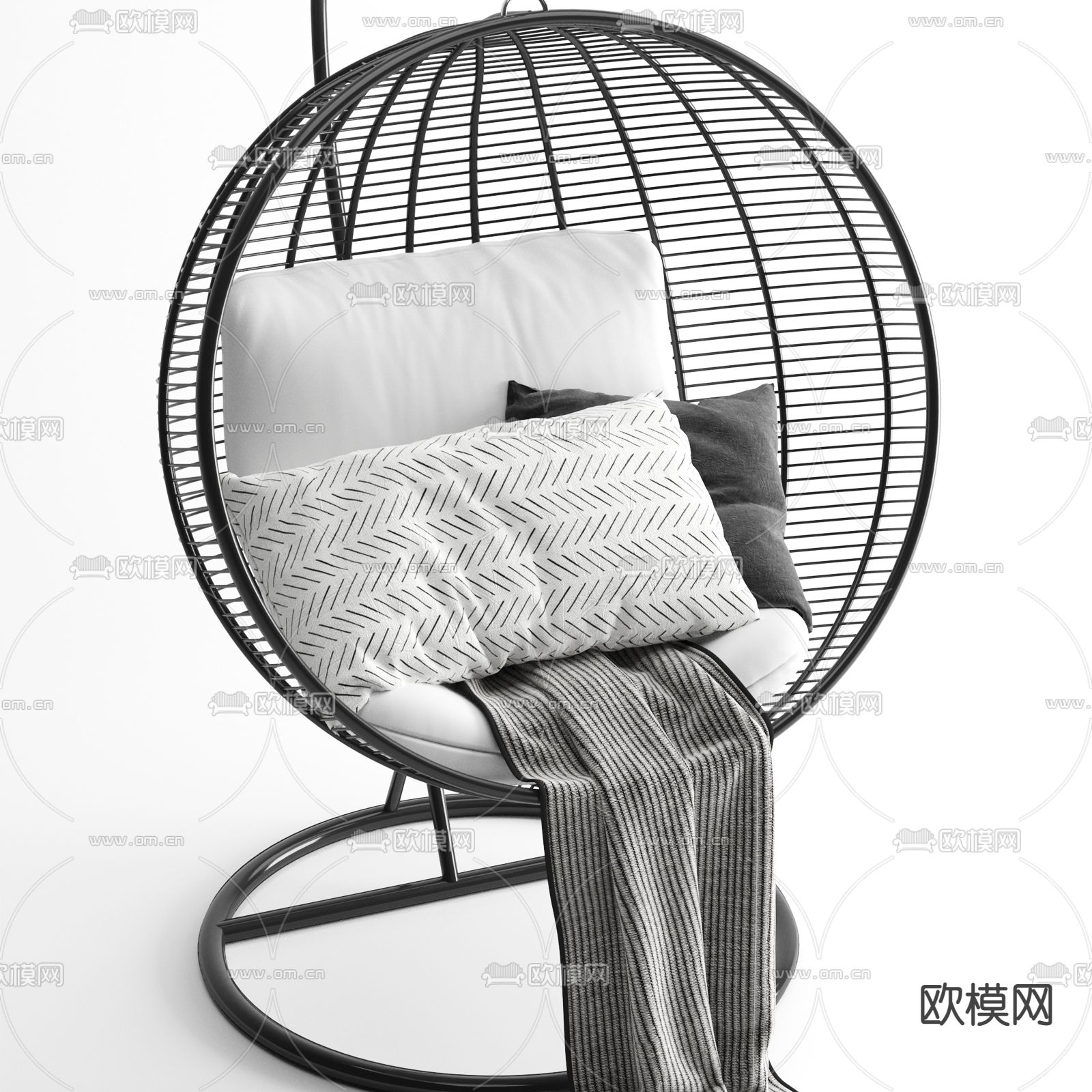 现代户外编织吊椅3d模型下载（渲染图2）