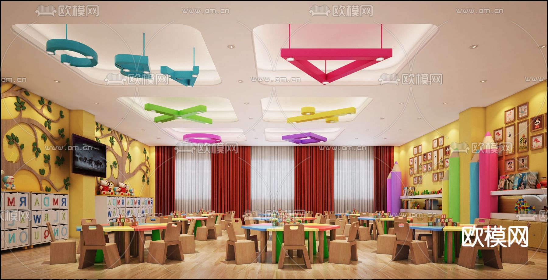 现代幼儿园教室免费3d模型下载