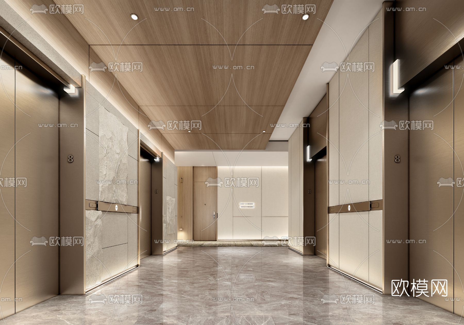现代轻奢电梯间3d模型下载