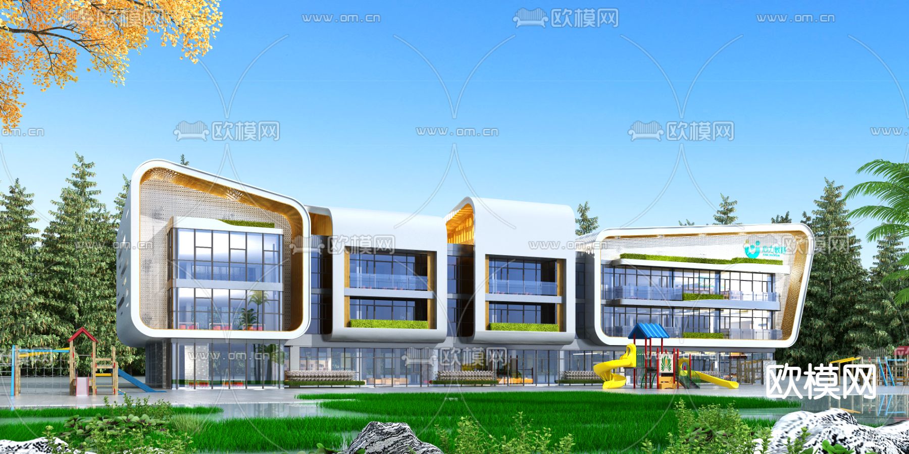 现代幼儿园建筑免费3d模型下载