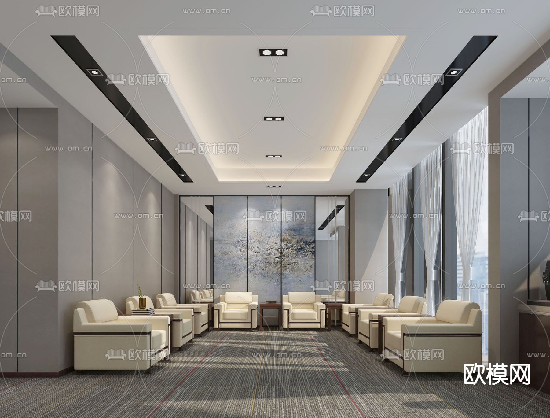 新中式接待室免费3d模型下载