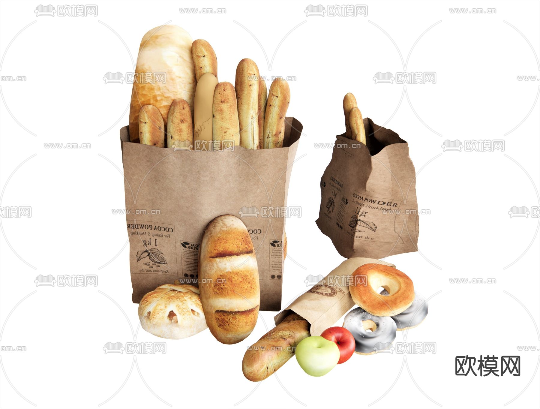现代面包食物su模型下载（渲染图1）