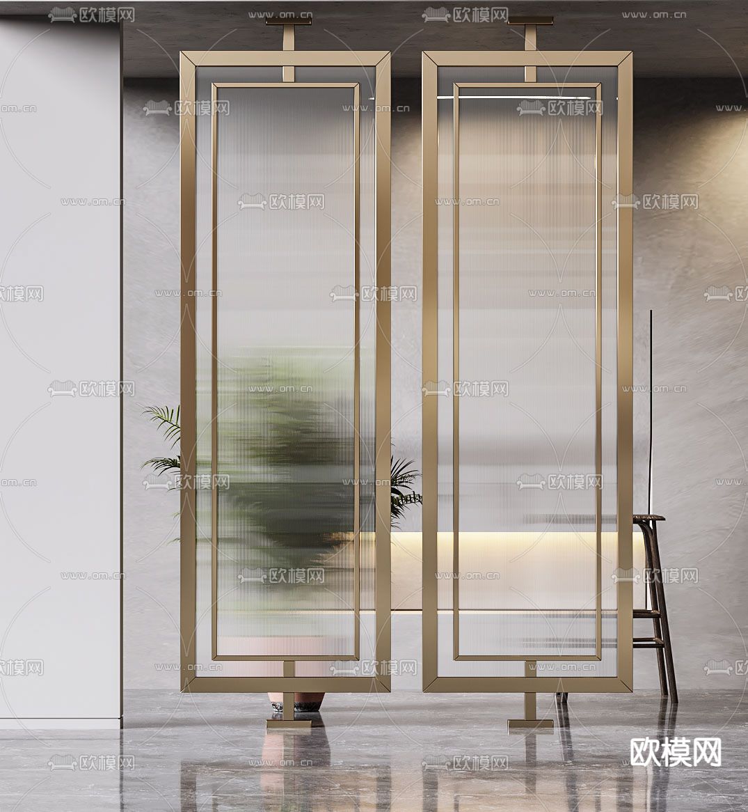 现代玻璃隔断屏风3d模型下载（渲染图5）
