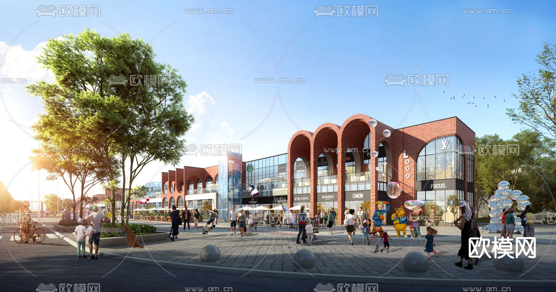 现代住宅商业街su模型