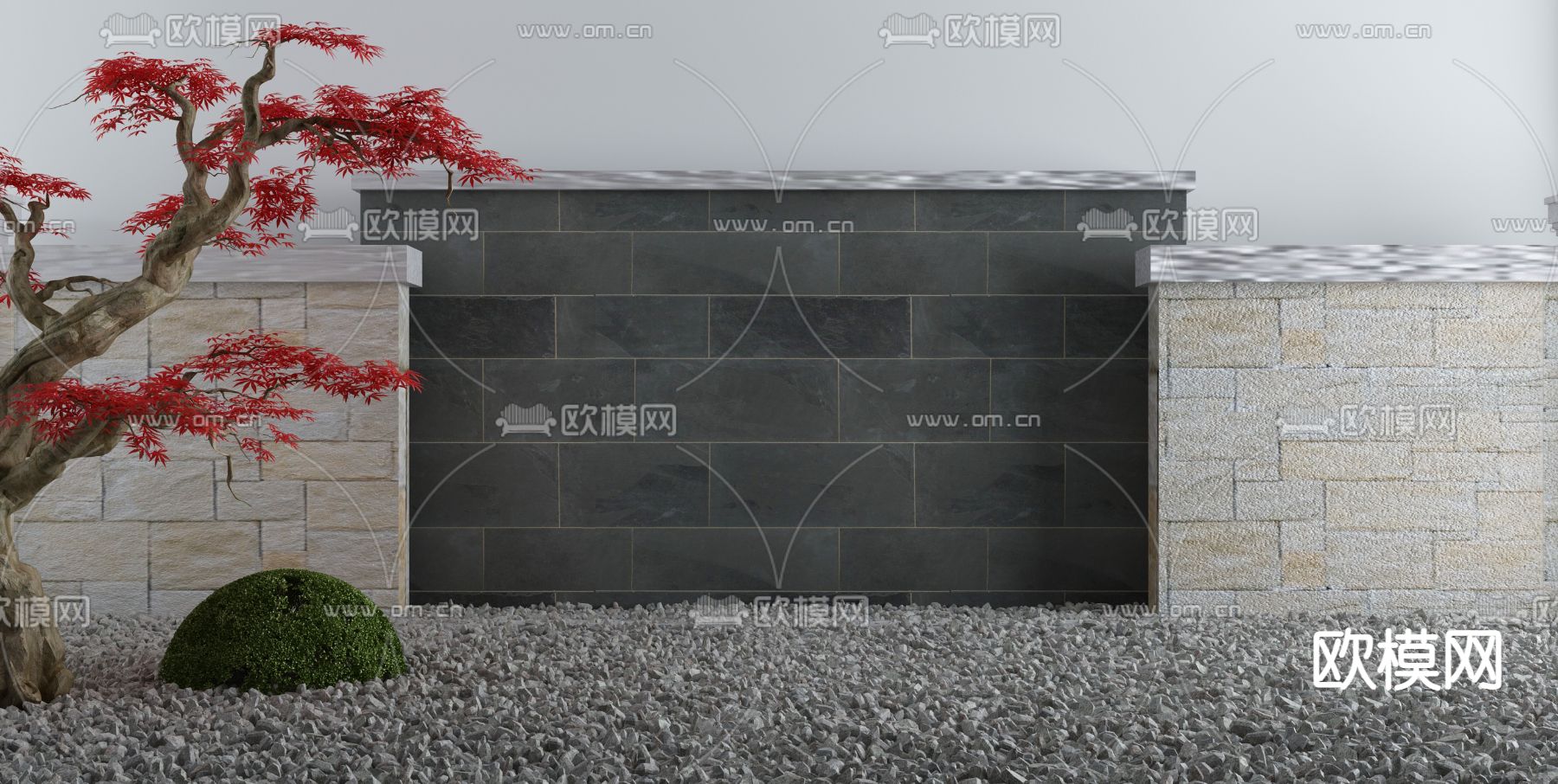 新中式围墙小品3d模型下载