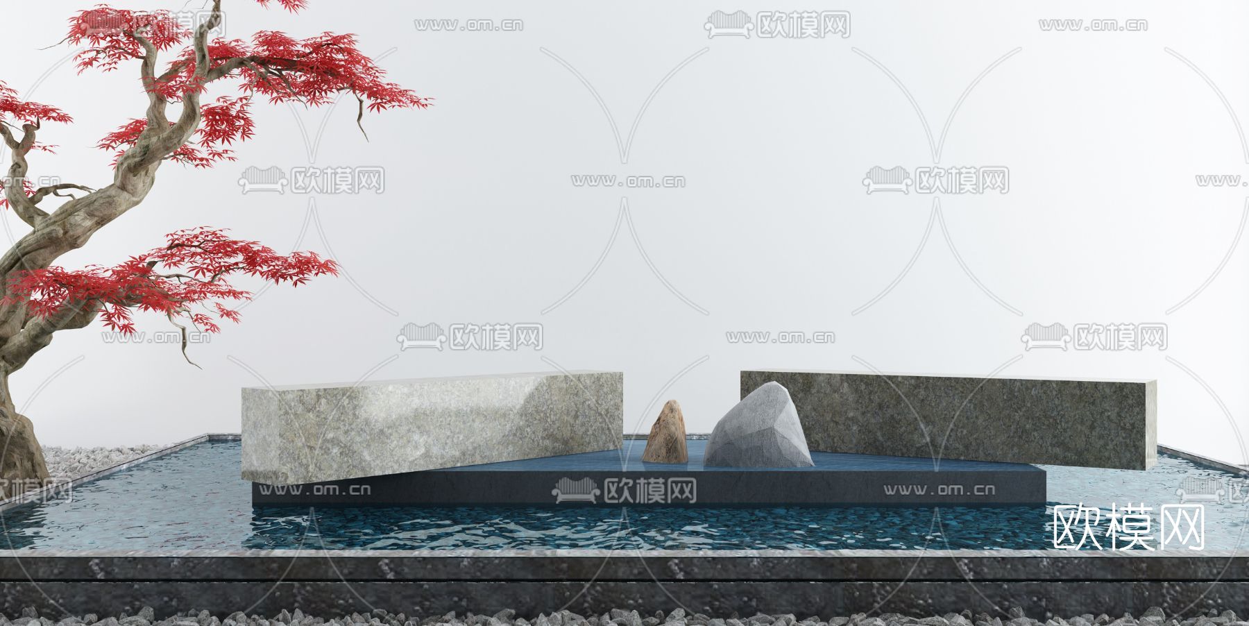 新中式庭院水景小品3d模型下载