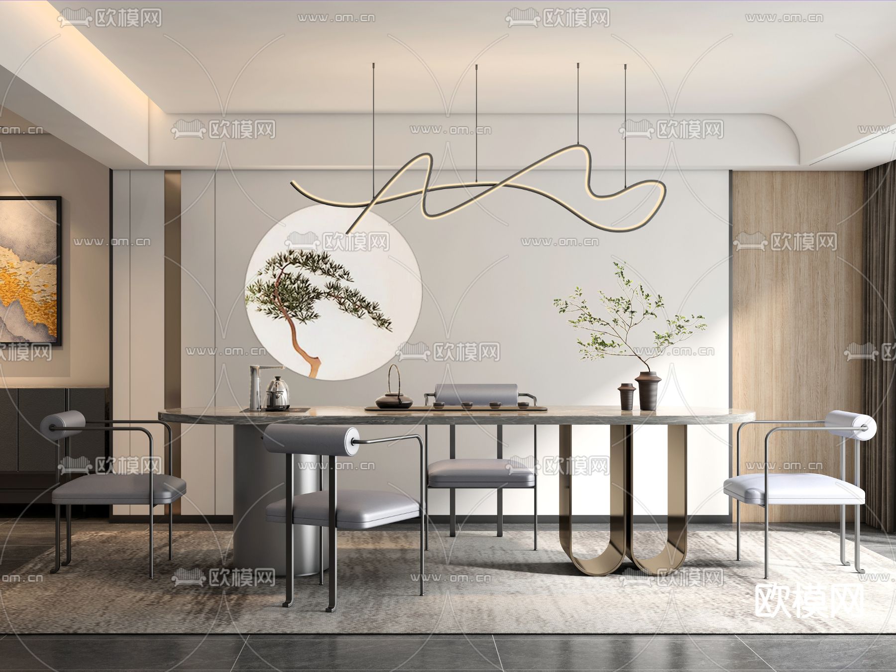 现代茶室3d模型下载（渲染图1）