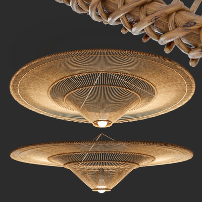  侘寂风藤编装饰吊灯su模型 