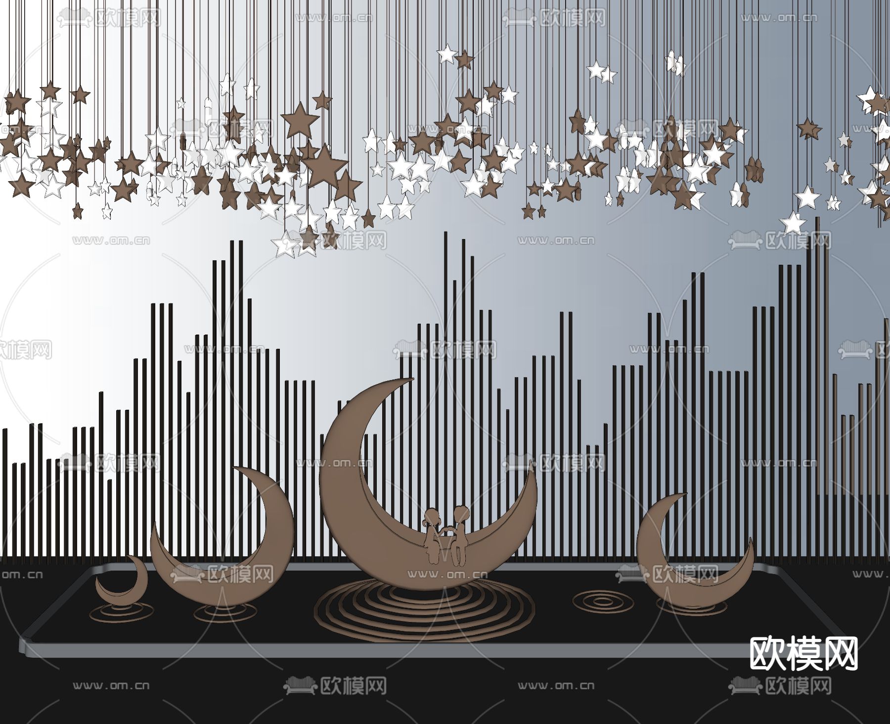 现代月亮广场雕塑su模型下载（渲染图2）