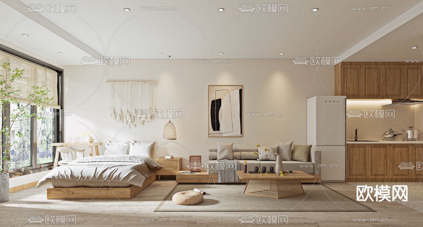 侘寂风酒店客房su模型下载（渲染图1）