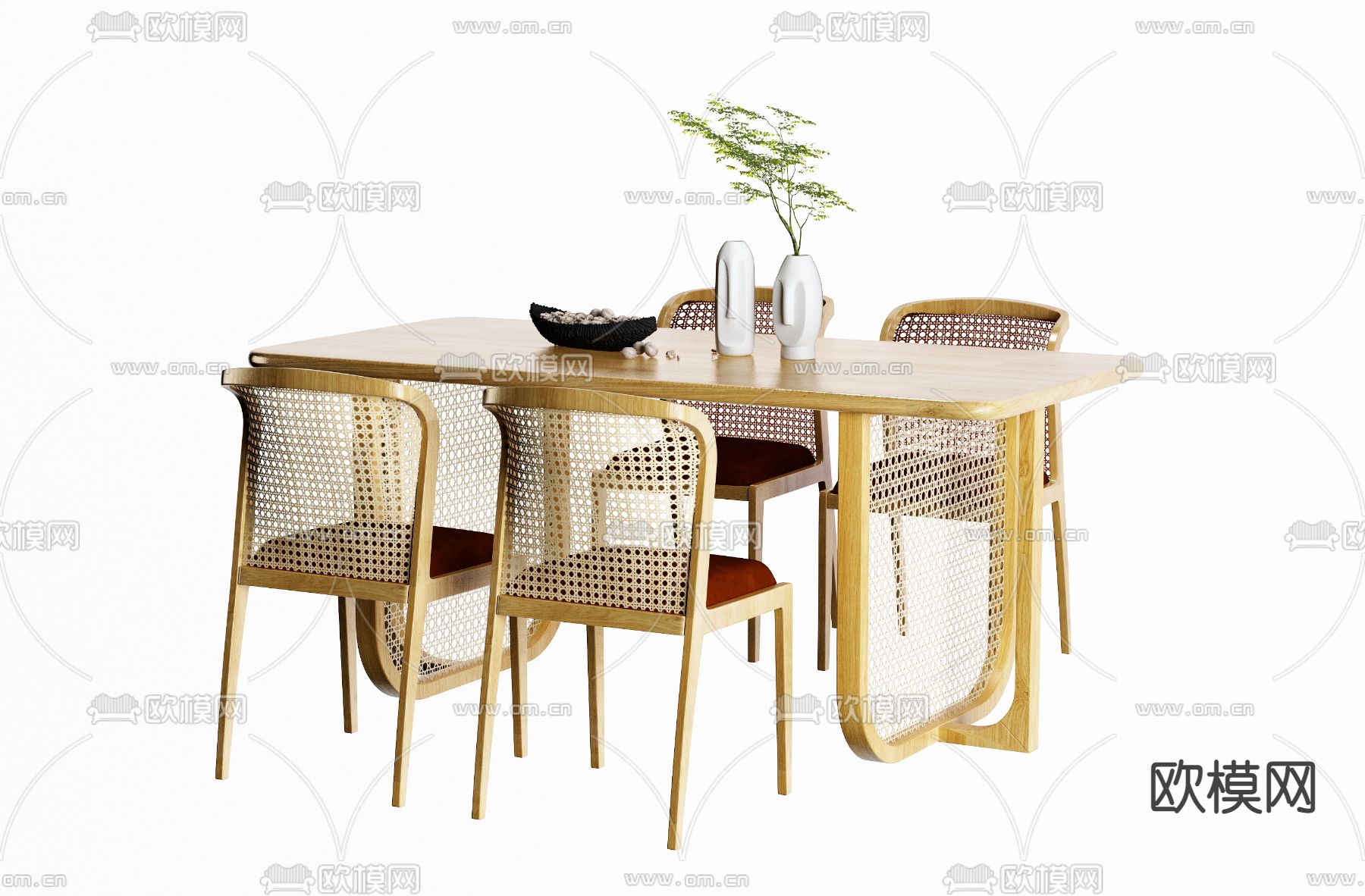 北欧实木餐桌椅3d模型下载