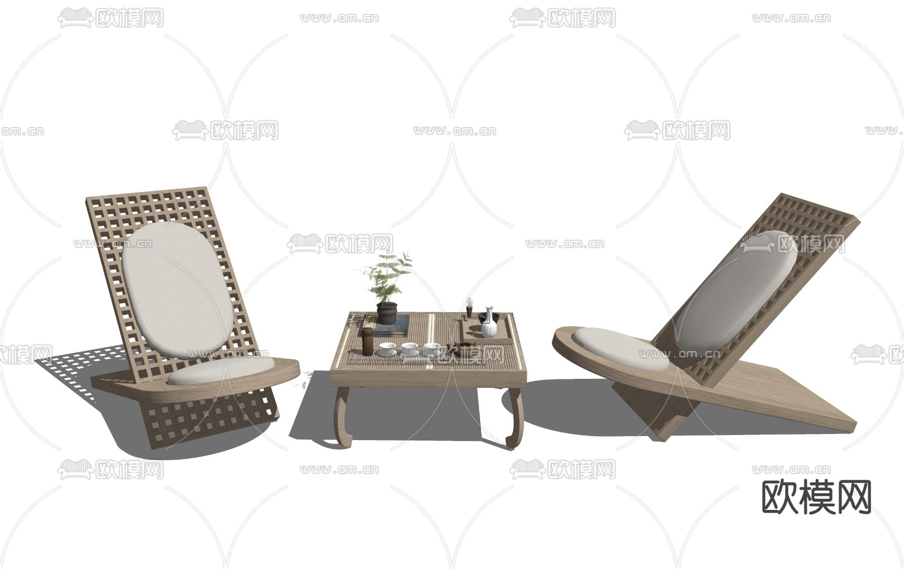 日式茶桌椅su模型下载（渲染图2）