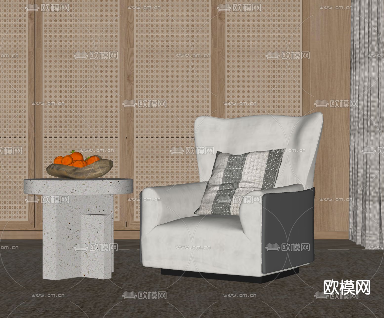 现代布艺单人沙发su模型下载（渲染图2）