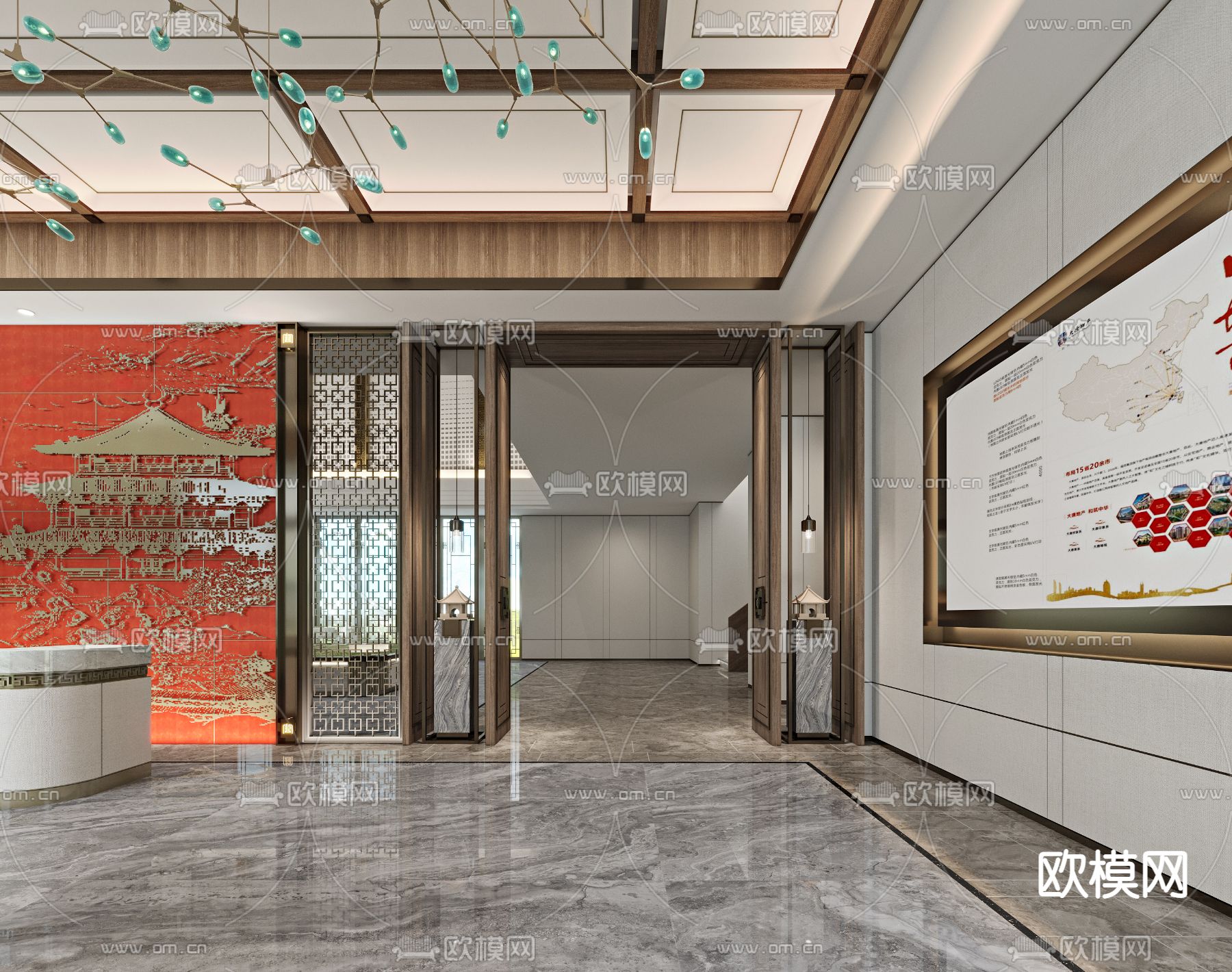 新中式售楼处大堂3d模型下载（渲染图3）