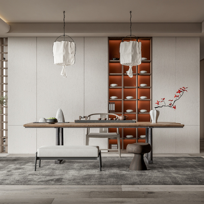 新中式茶桌椅su模型