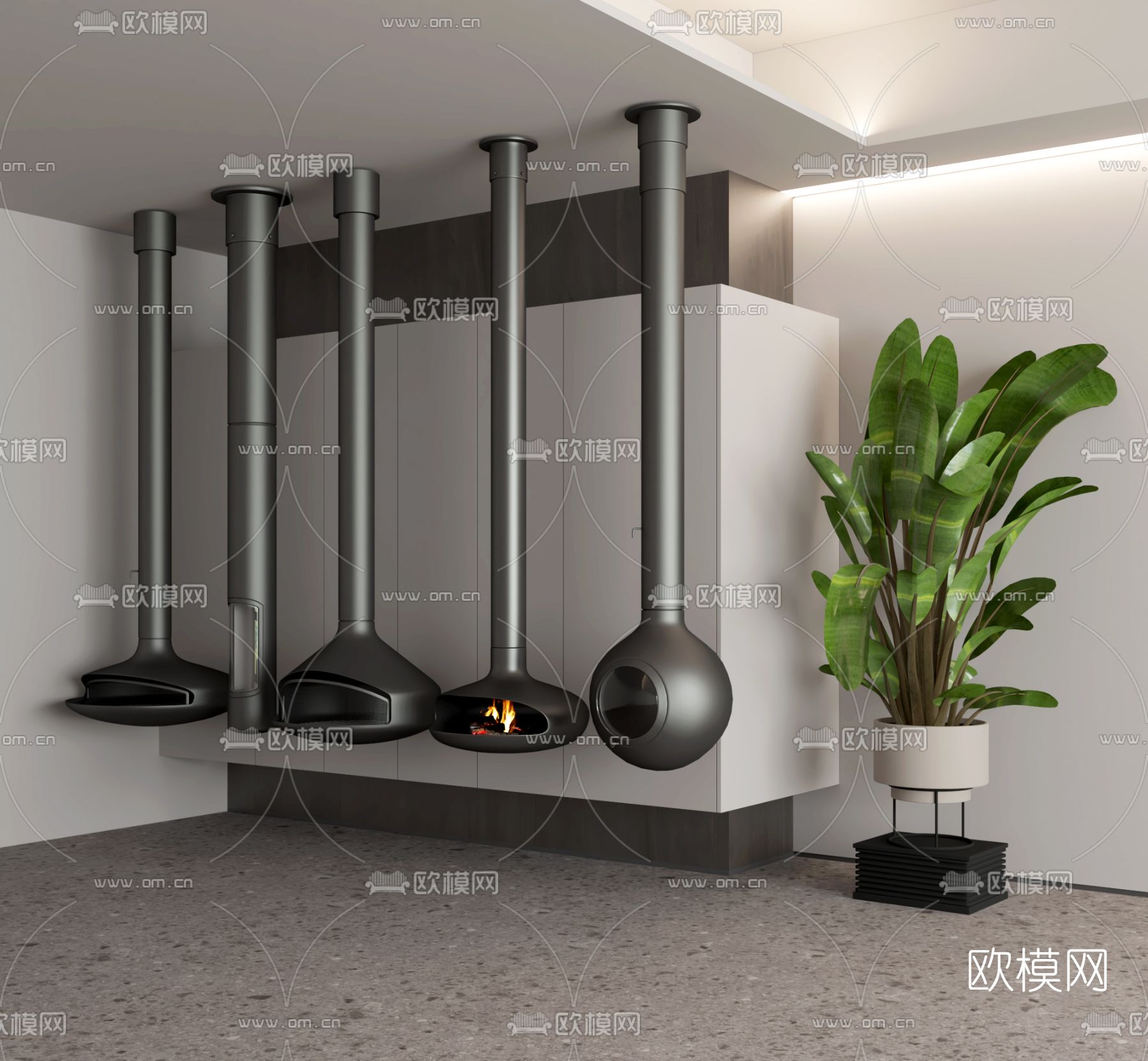 现代壁炉3d模型下载（渲染图1）