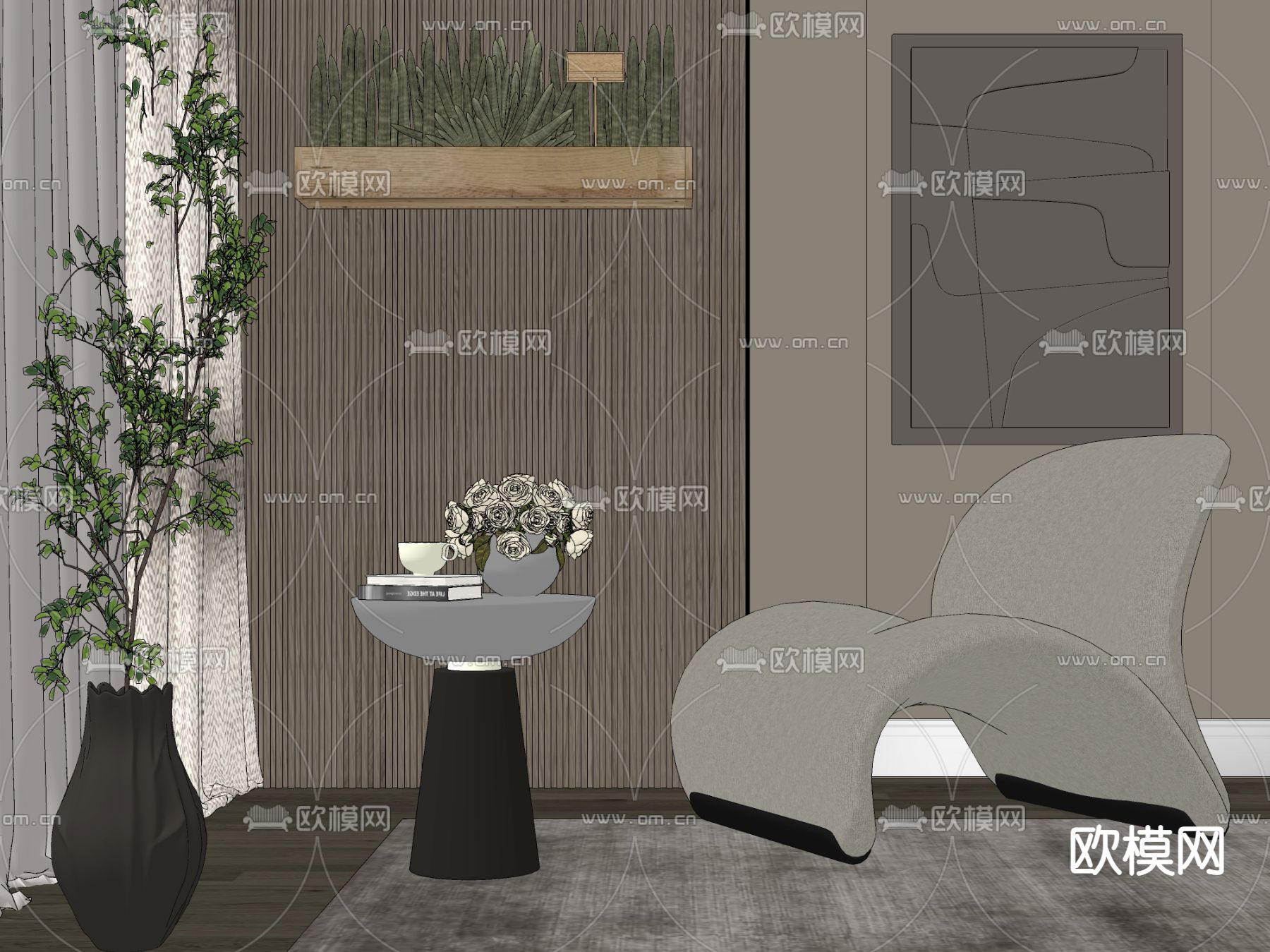 现代轻奢单人沙发su模型下载（渲染图2）