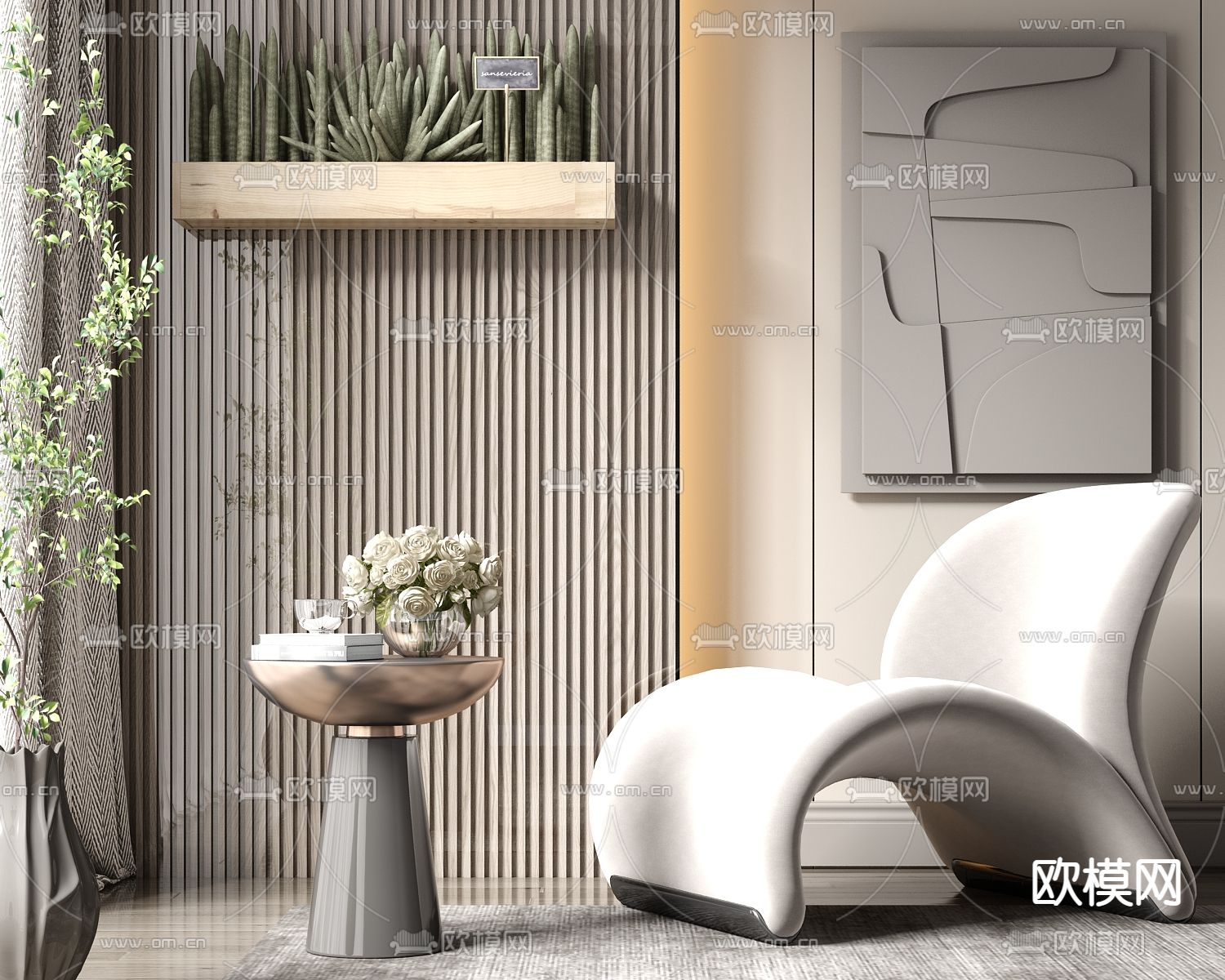 现代轻奢单人沙发su模型下载（渲染图1）