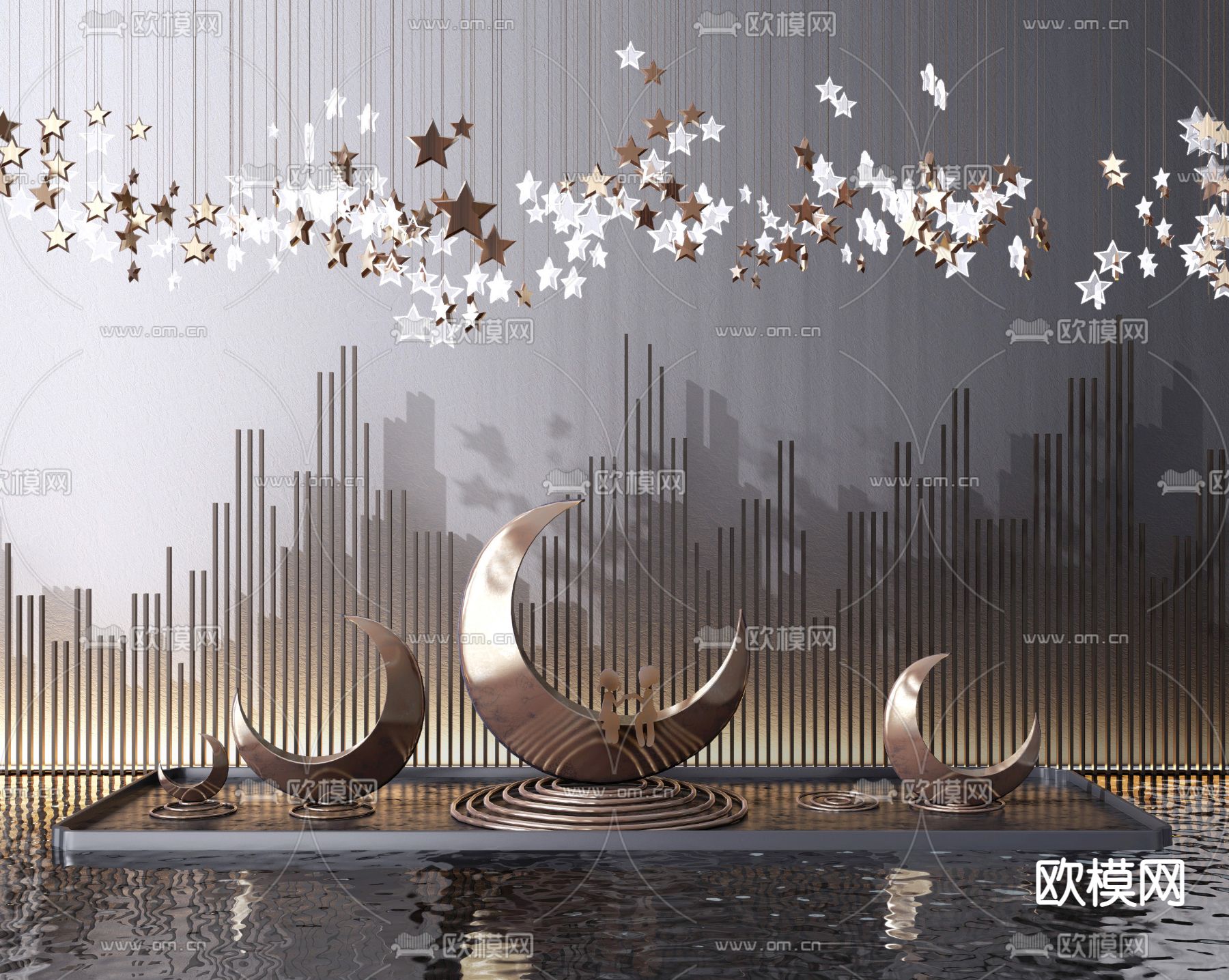 现代月亮广场雕塑su模型下载（渲染图1）