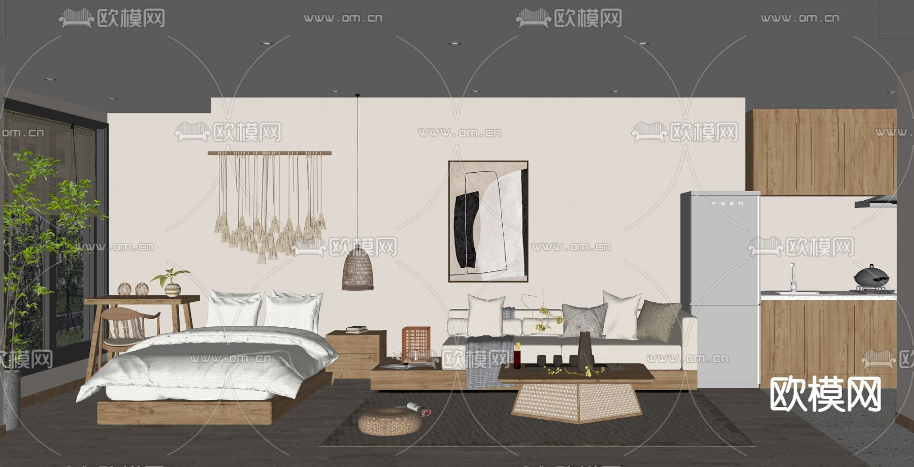 侘寂风酒店客房su模型下载（渲染图2）