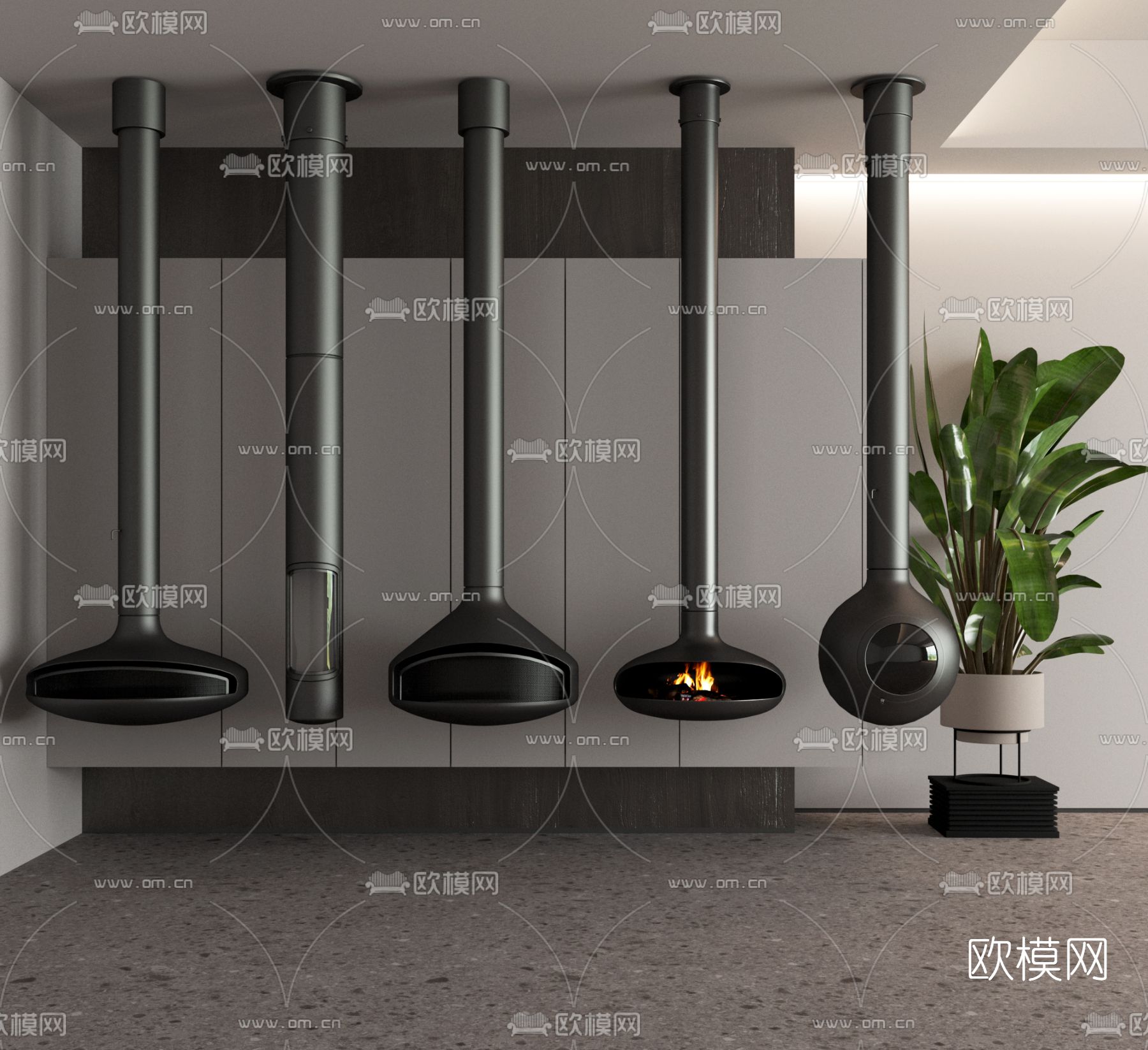 现代壁炉3d模型下载（渲染图2）