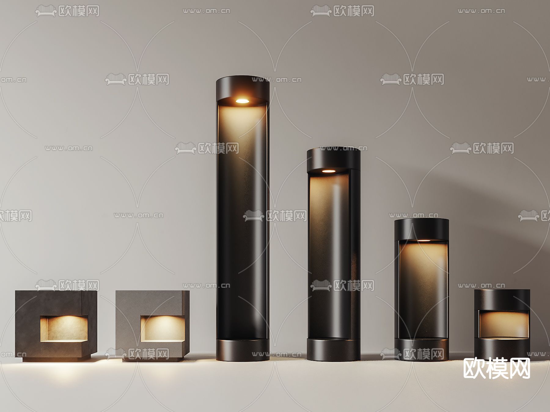 现代草坪灯su模型下载（渲染图1）