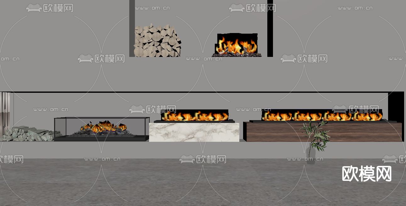 现代壁炉su模型