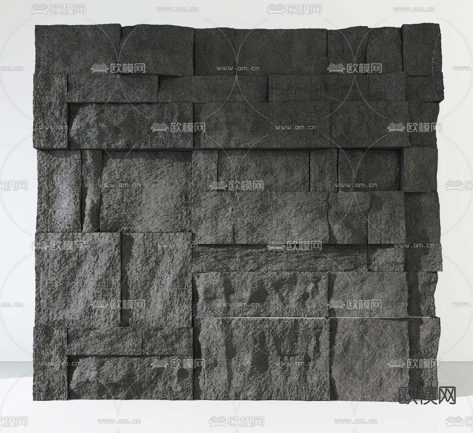 现代毛石背景墙su模型下载（渲染图1）