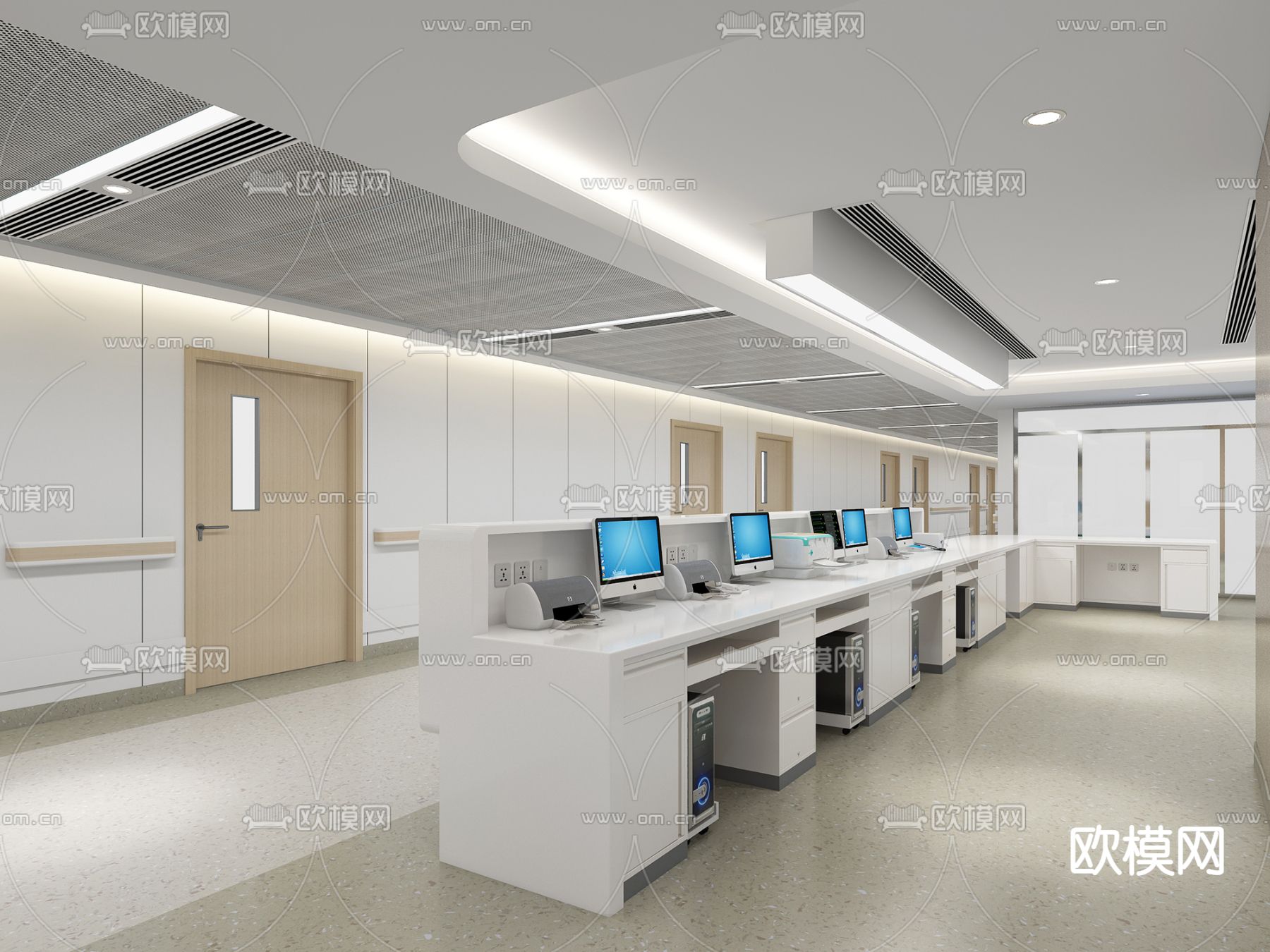 现代医院住院部免费3d模型下载（渲染图2）
