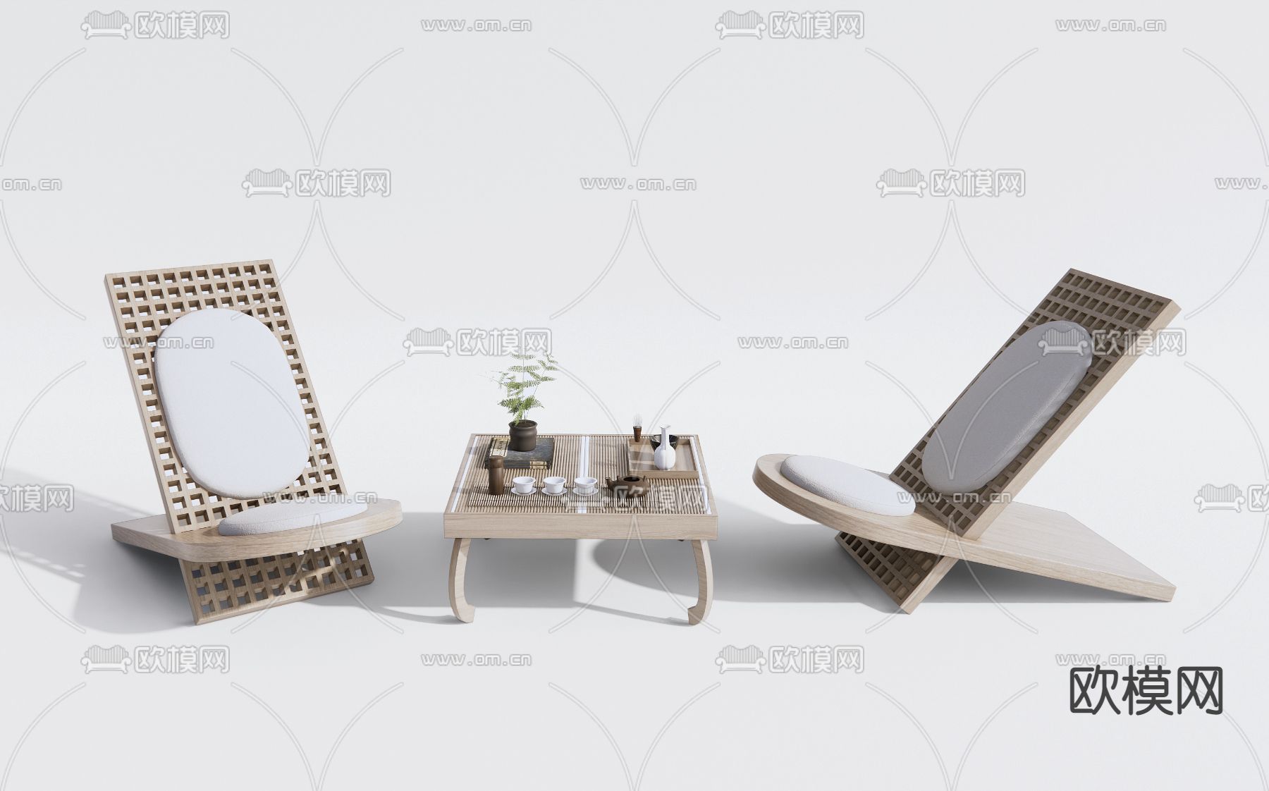 日式茶桌椅su模型下载（渲染图1）