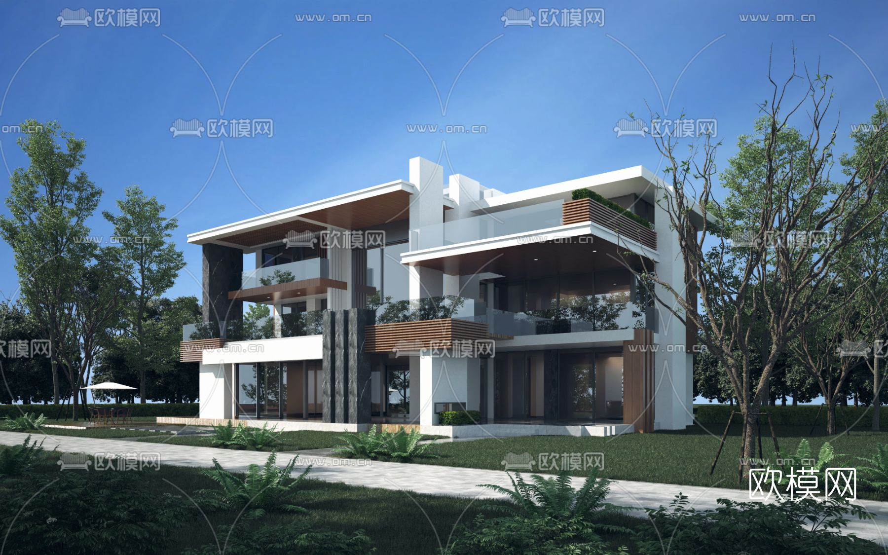 现代独栋别墅外观3d模型下载