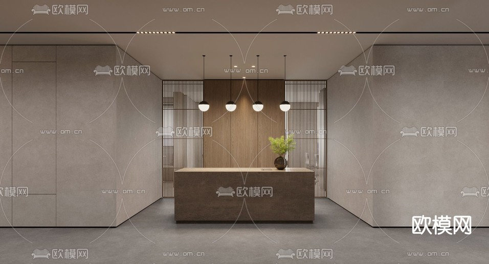 现代敞开式办公区3d模型下载(渲染图6)