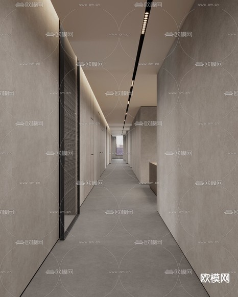 现代敞开式办公区3d模型下载(渲染图3)