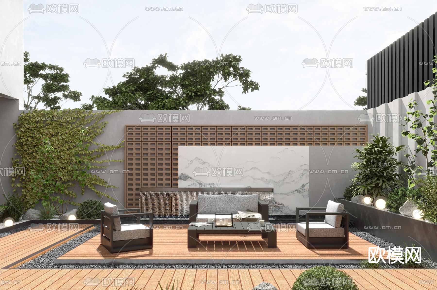 现代别墅庭院3d模型下载（渲染图2）