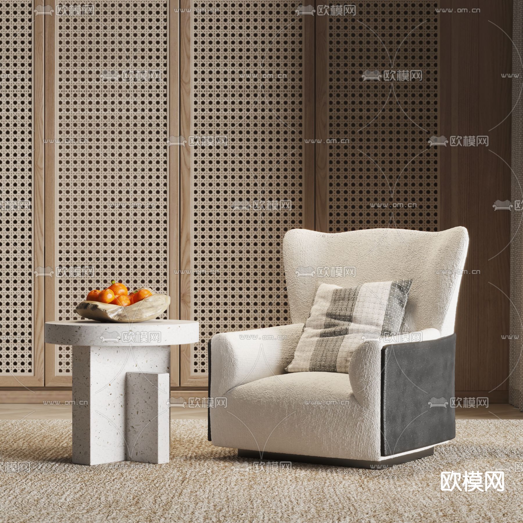 现代布艺单人沙发su模型下载（渲染图1）